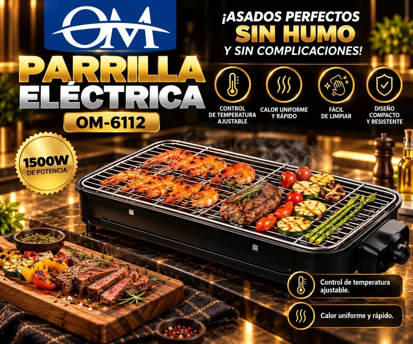 OM – PARRILLA ELÉCTRICA OM-6112 *CONSULTAR DISPONIBILIDAD CON EL VENDEDOR*