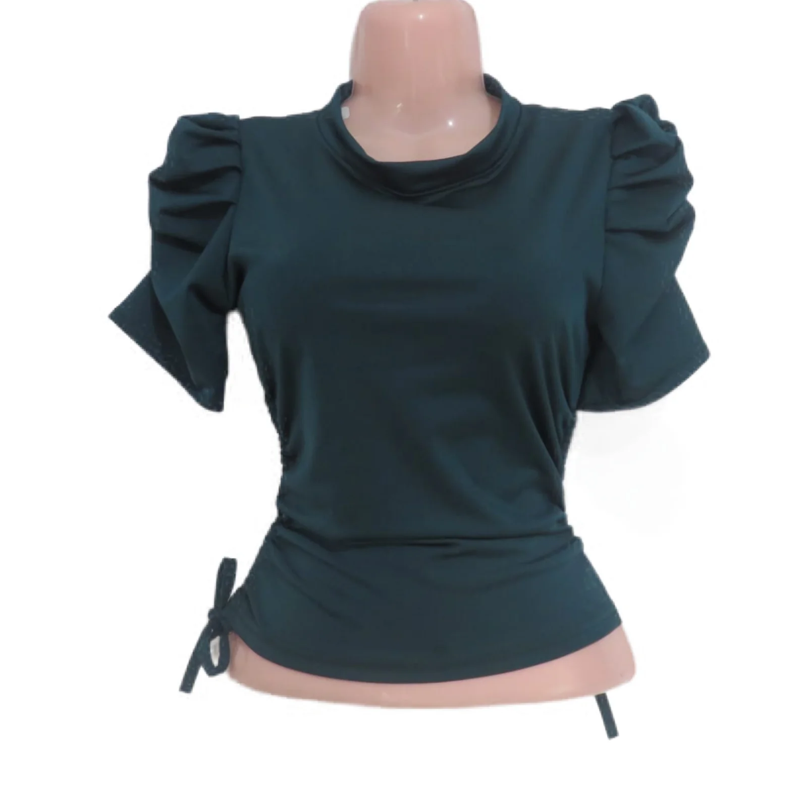 Blusa verde de satín manga corta  2