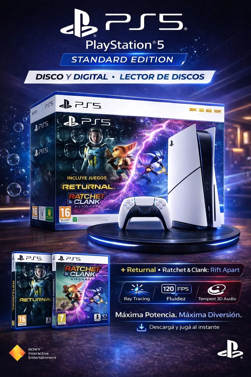 PLAYSTATION 5 SLIM 1 TB FISICA C/CD RETURNAL + RATCHED