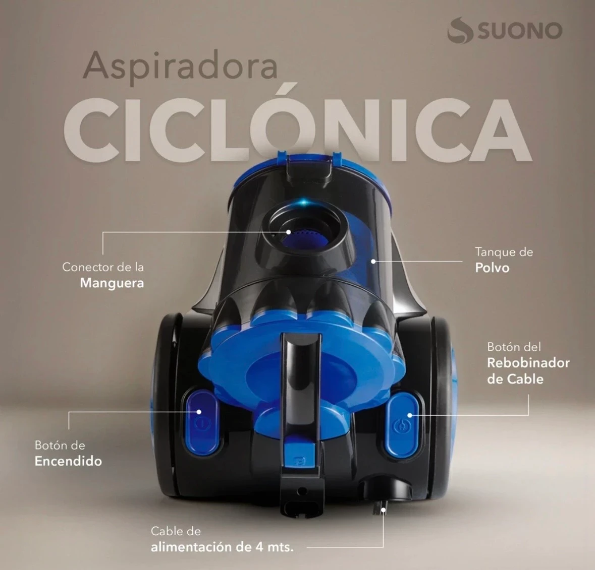 Aspiradora Ciclónica Trineo Suono sin Bolsa HOG0394NEG 2