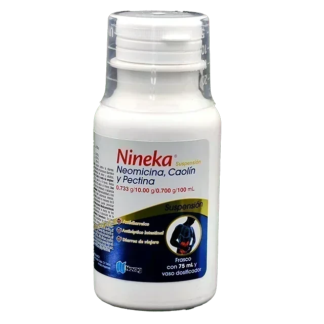 Nineka Suspensión Neomicina, Caolín y Pectina, frasco con 75 mL y vaso dosificador
