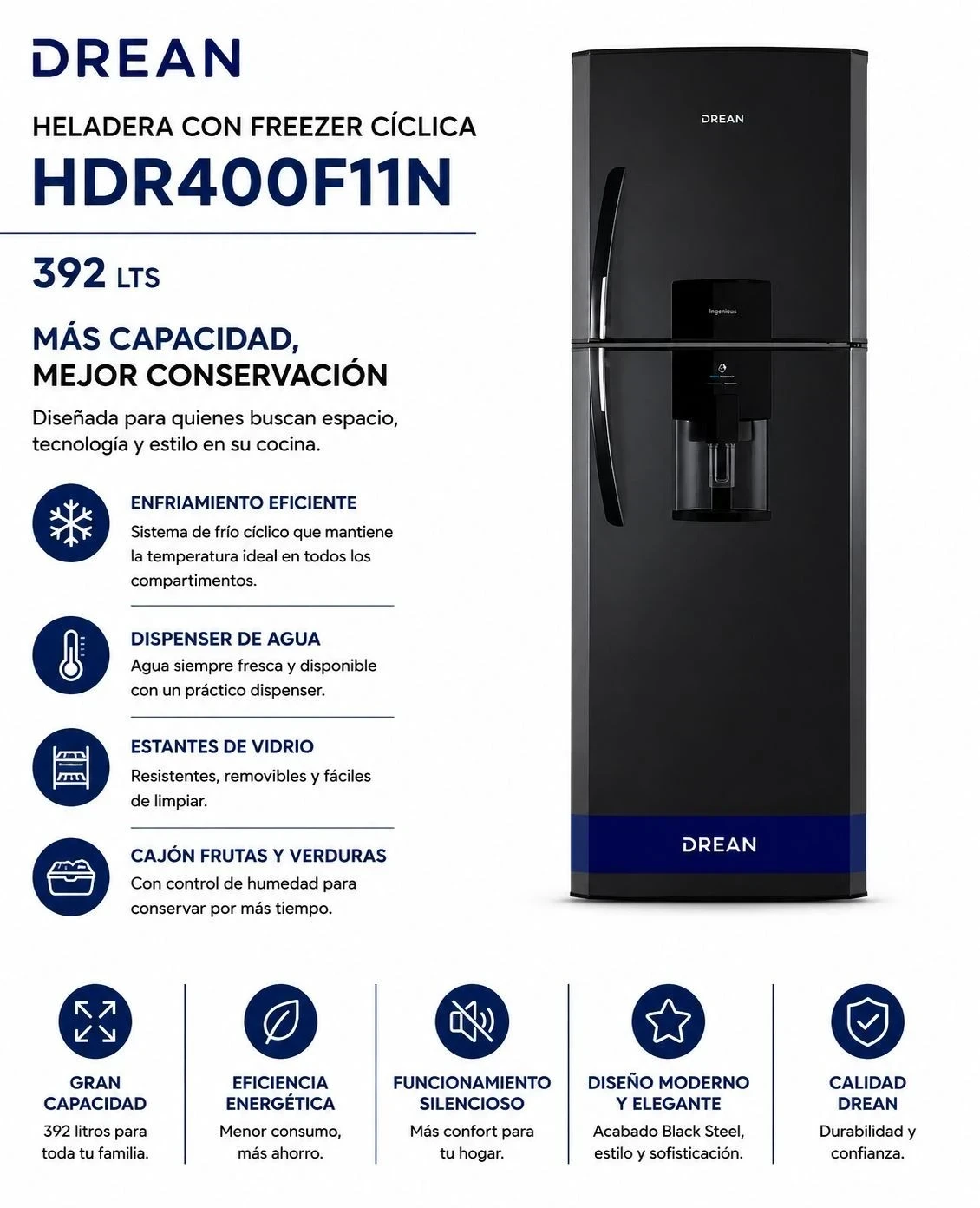  Heladera Drean 396 L HDR400F11N Black