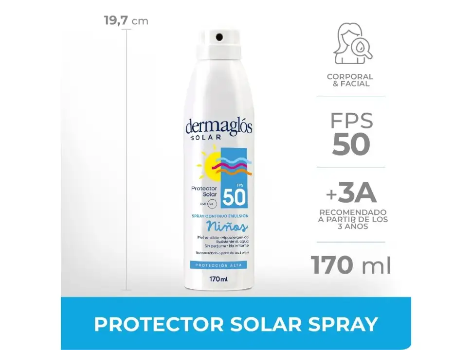 Protector Solar Niños Dermaglós FPS50 Spray Continuo x170ml 2