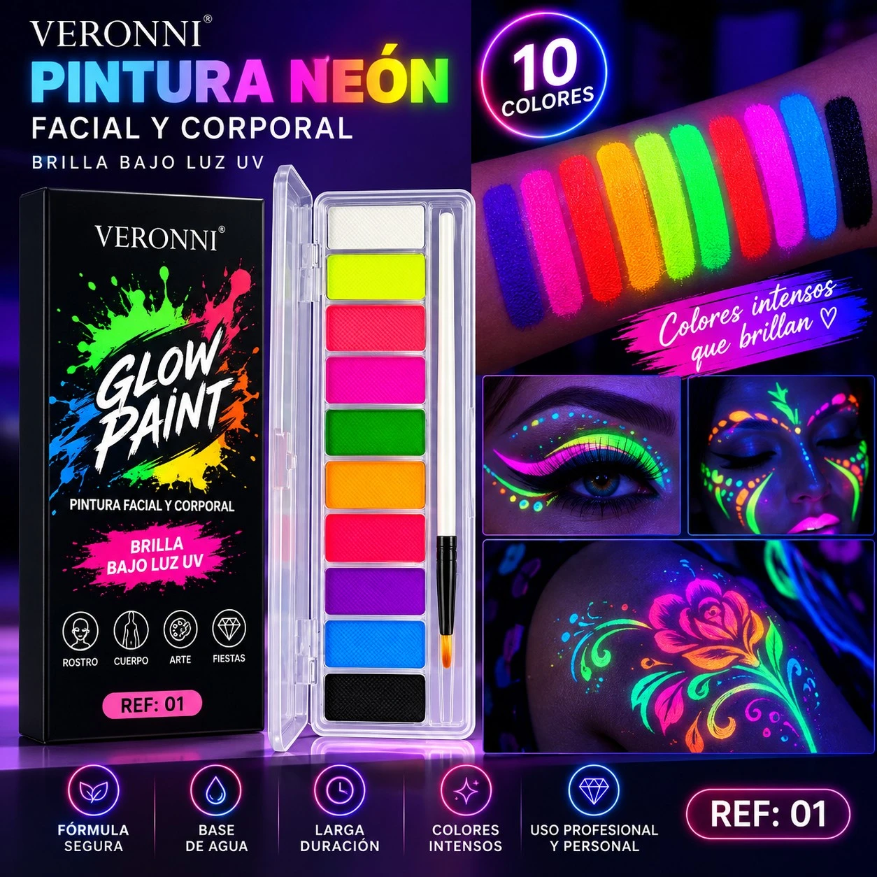 lumera paleta de maquillaje glow neon 10