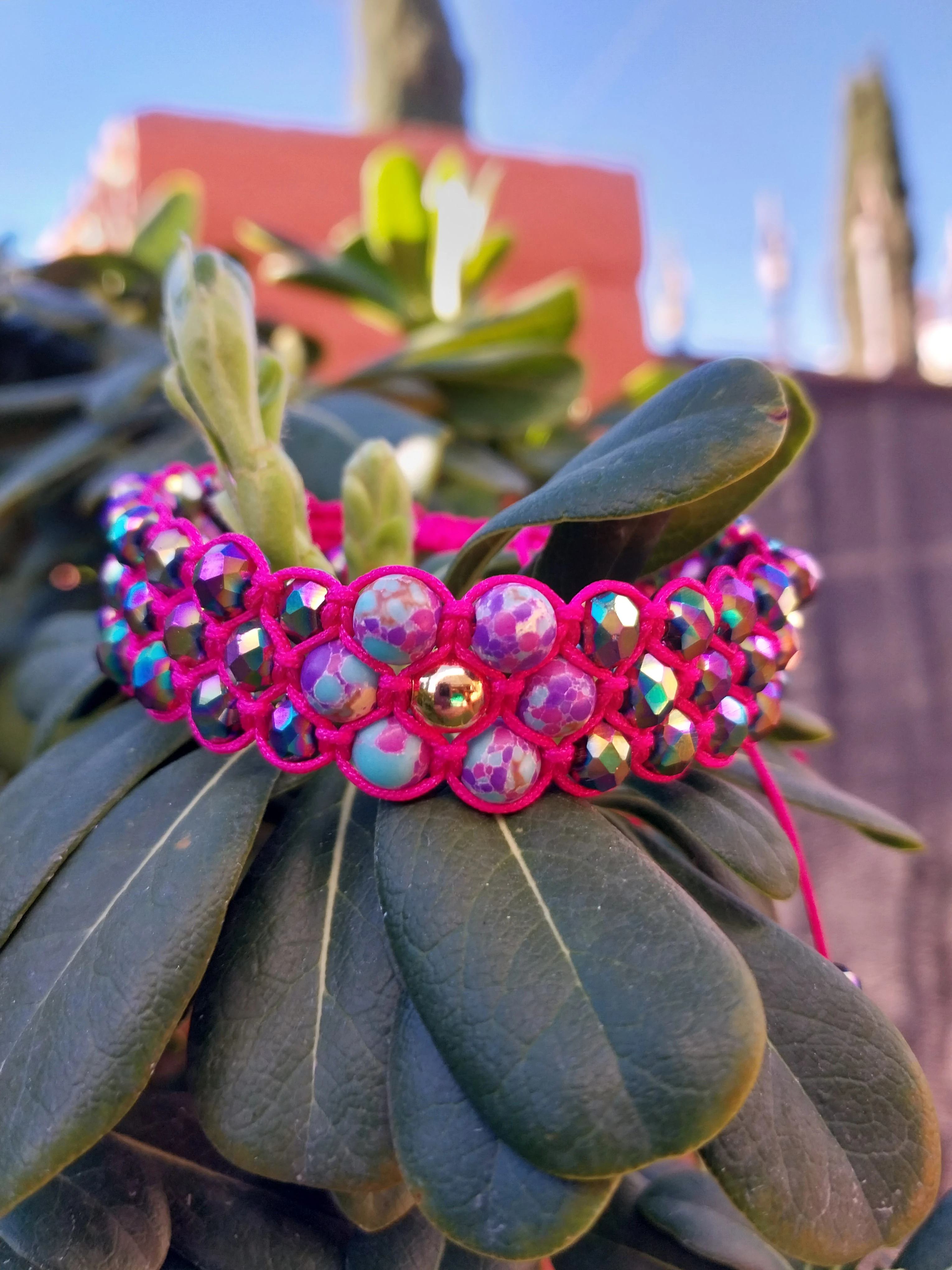 Pulsera Rosa Cristales 4