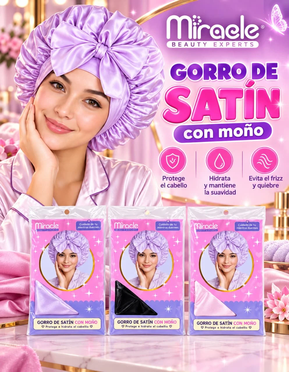 miracle gorro satin con moño
