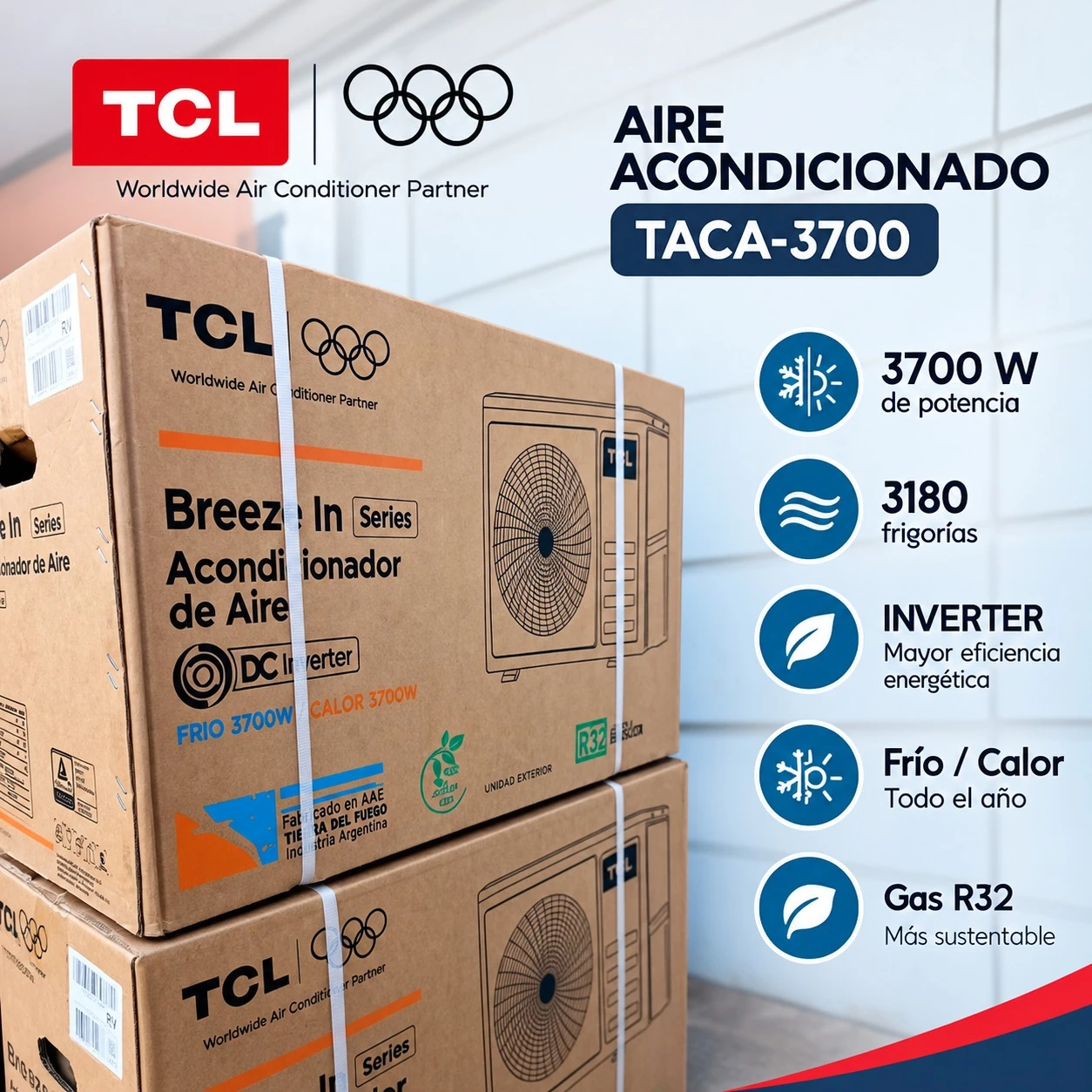 AIRE ACONDICIONADO TCL 3700W INVERTER - TACA-3700 FRIO/CALOR