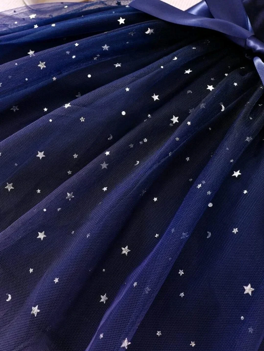 Vestido encantador de manga de hada en malla color azul marino 4