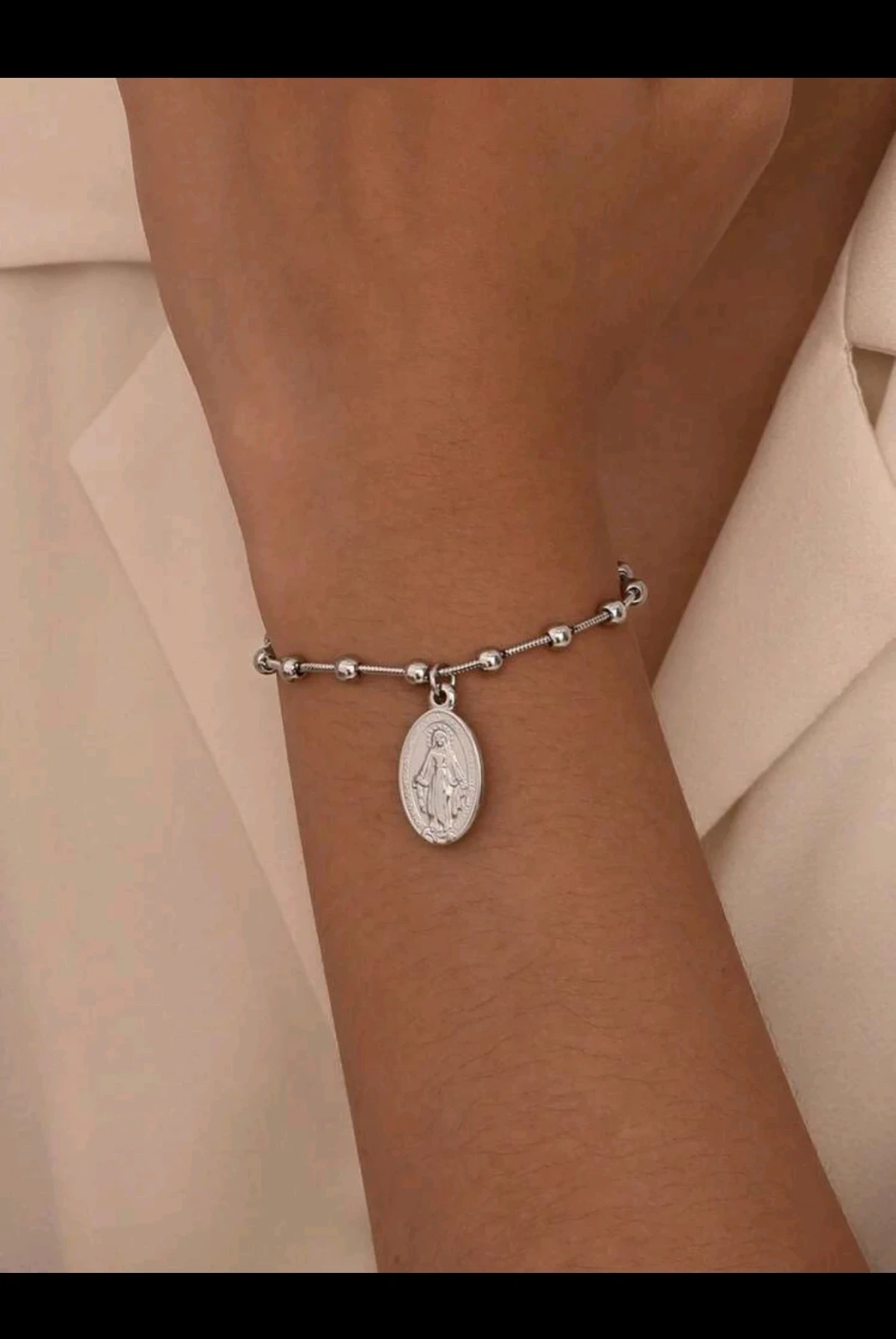 Pulsera de Acero Inoxidable Plateado - Virgen María 2