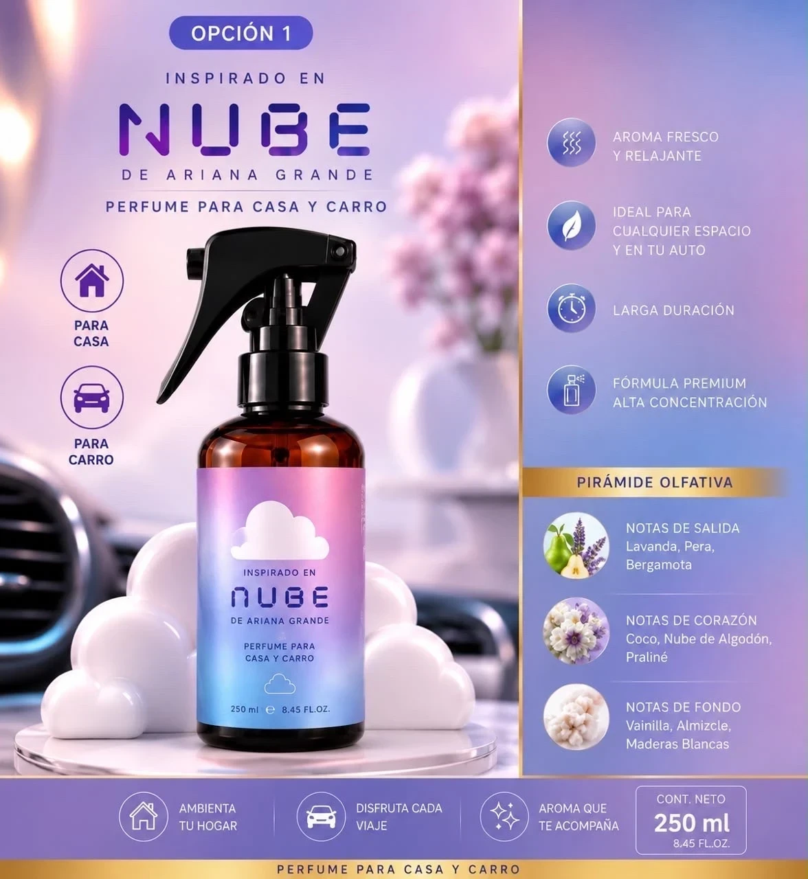 Aromatizante para Casa y Carro 250ml - Cloud Ariana Grande - Mujer 