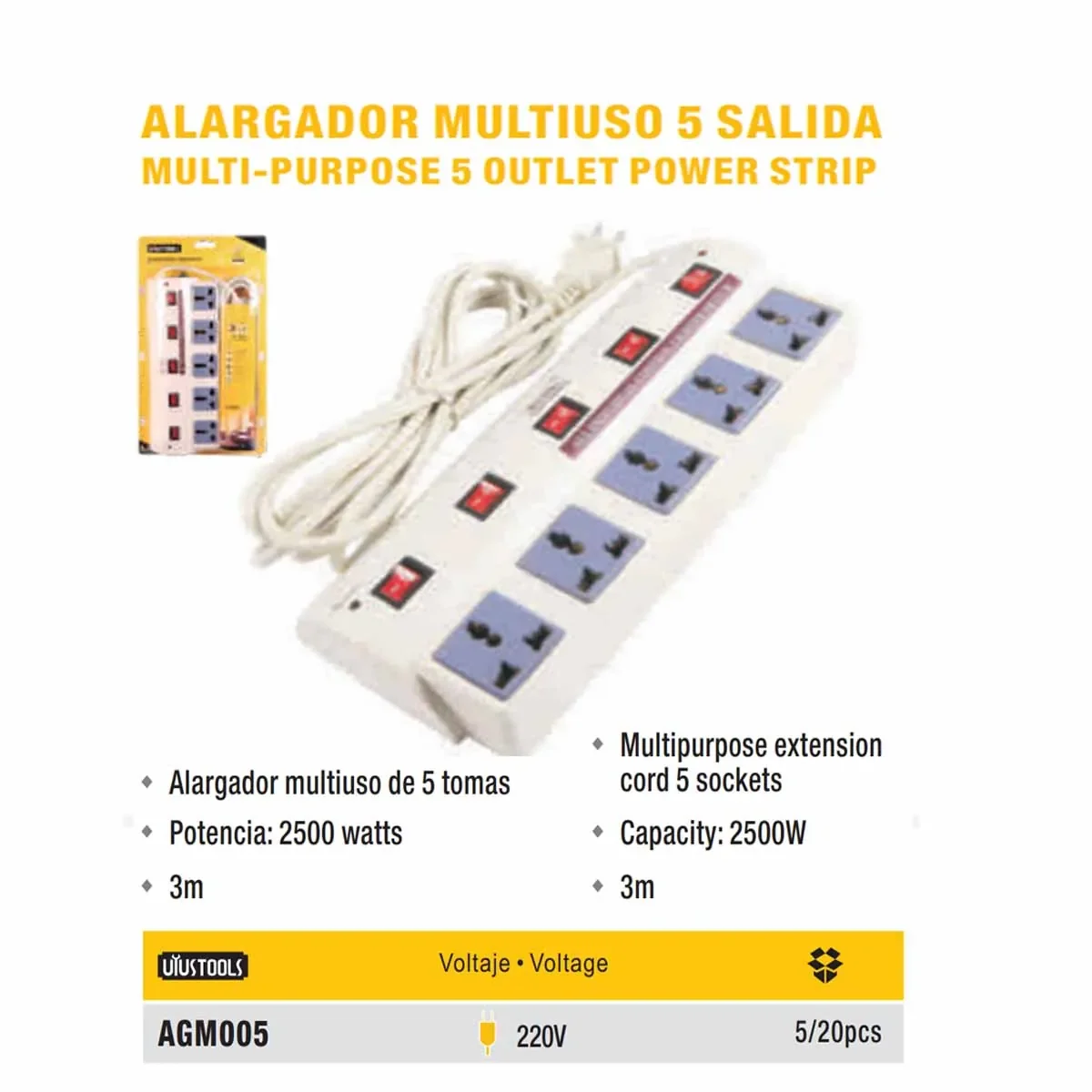 ALARGADOR MULTI UYUST (cortapico) 5Tomas 3M