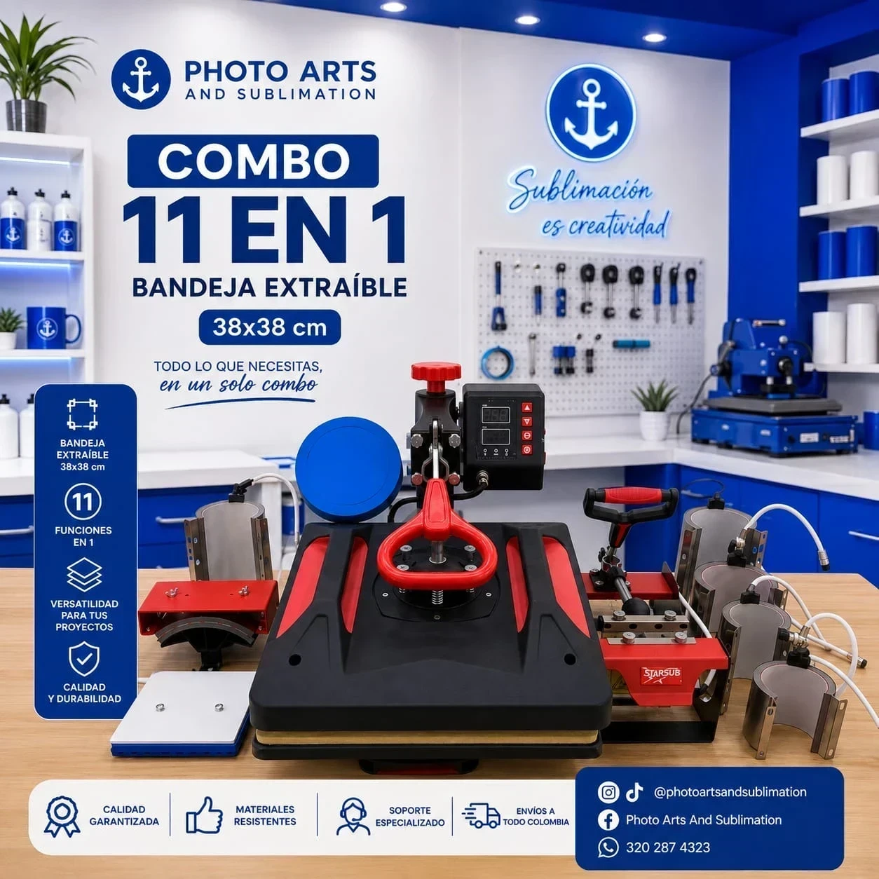 Combo 11 en 1 38x38 bandeja extraible 