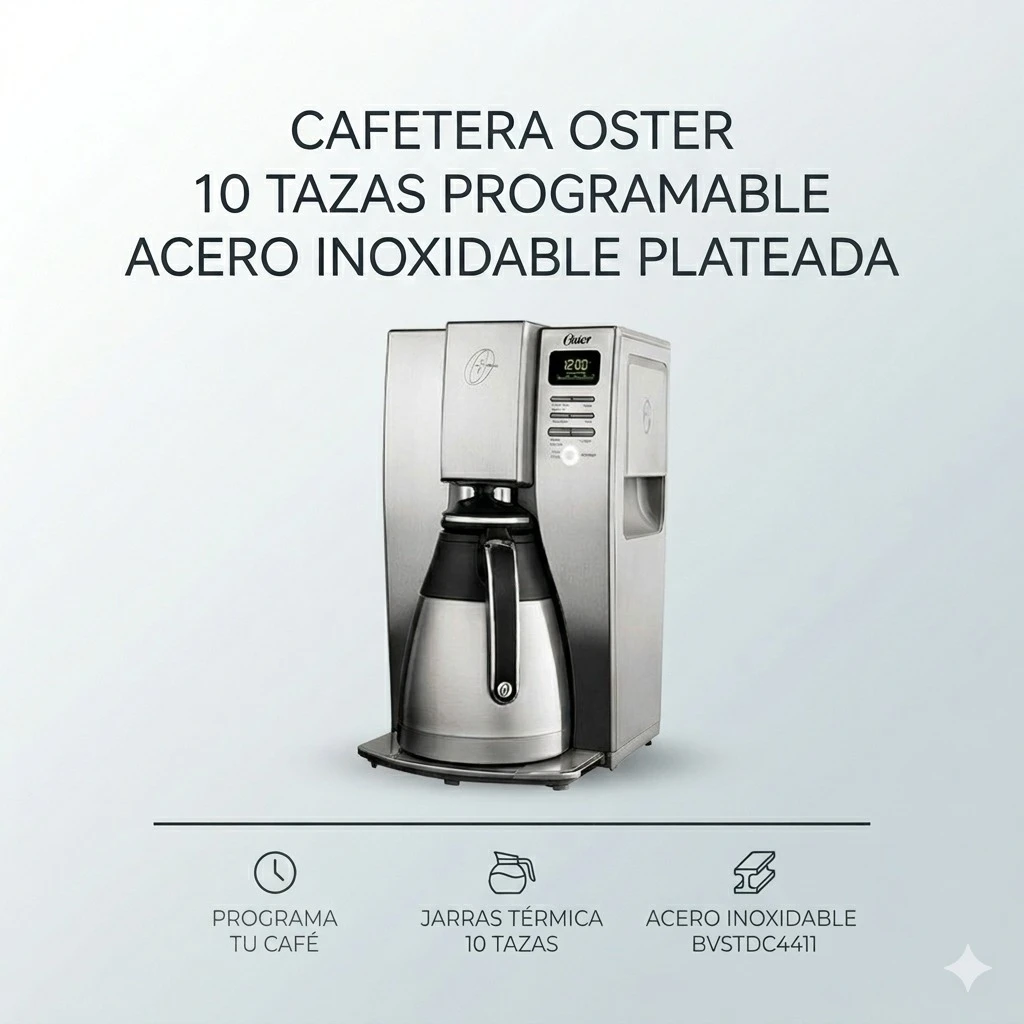 CAFETERA OSTER 10 TAZAS PROGRAMABLE ACERO INOXIDABLE PLATEADA BVSTDC4411