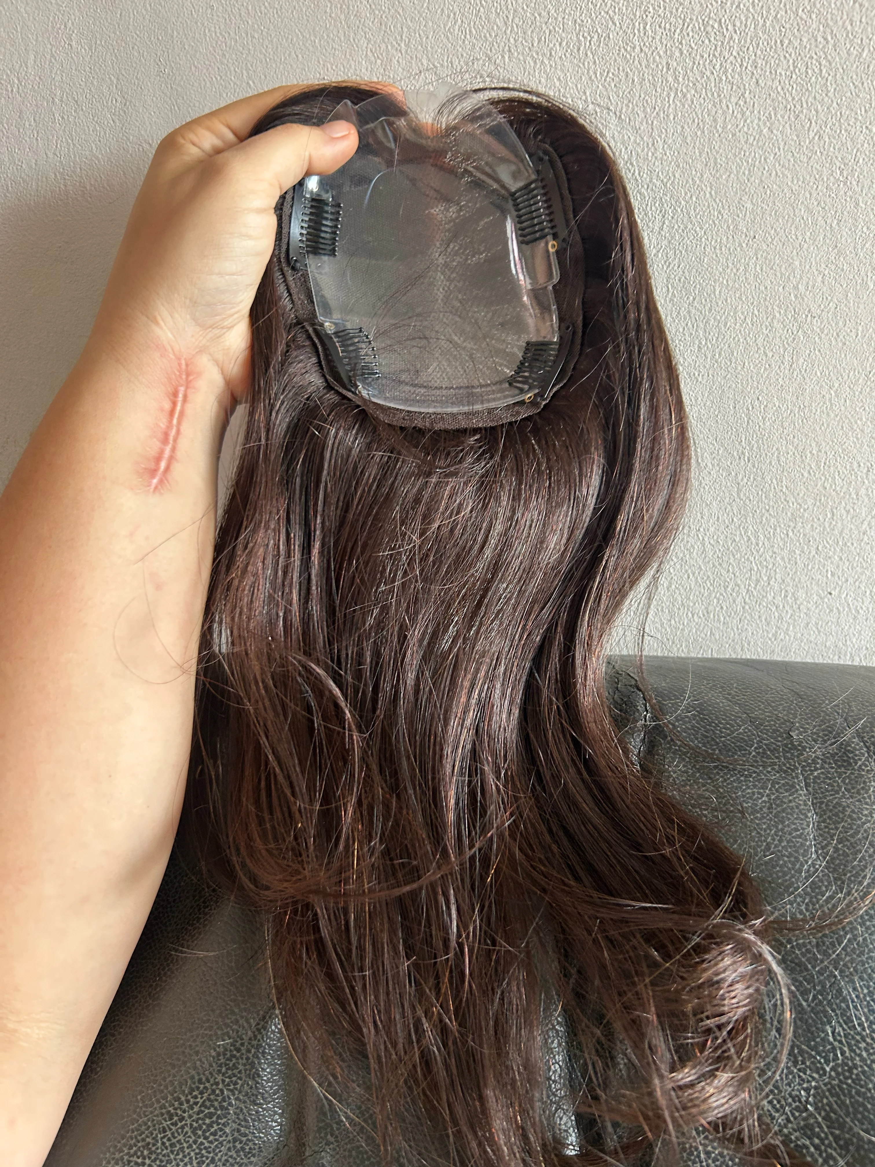 Toppers de cabello humano para mujer, adorno real con cabello delgado, densidad del 120 %, base suiza redonda, 1.41 onzas, castaño medio (14 pulgadas, 4#) 2
