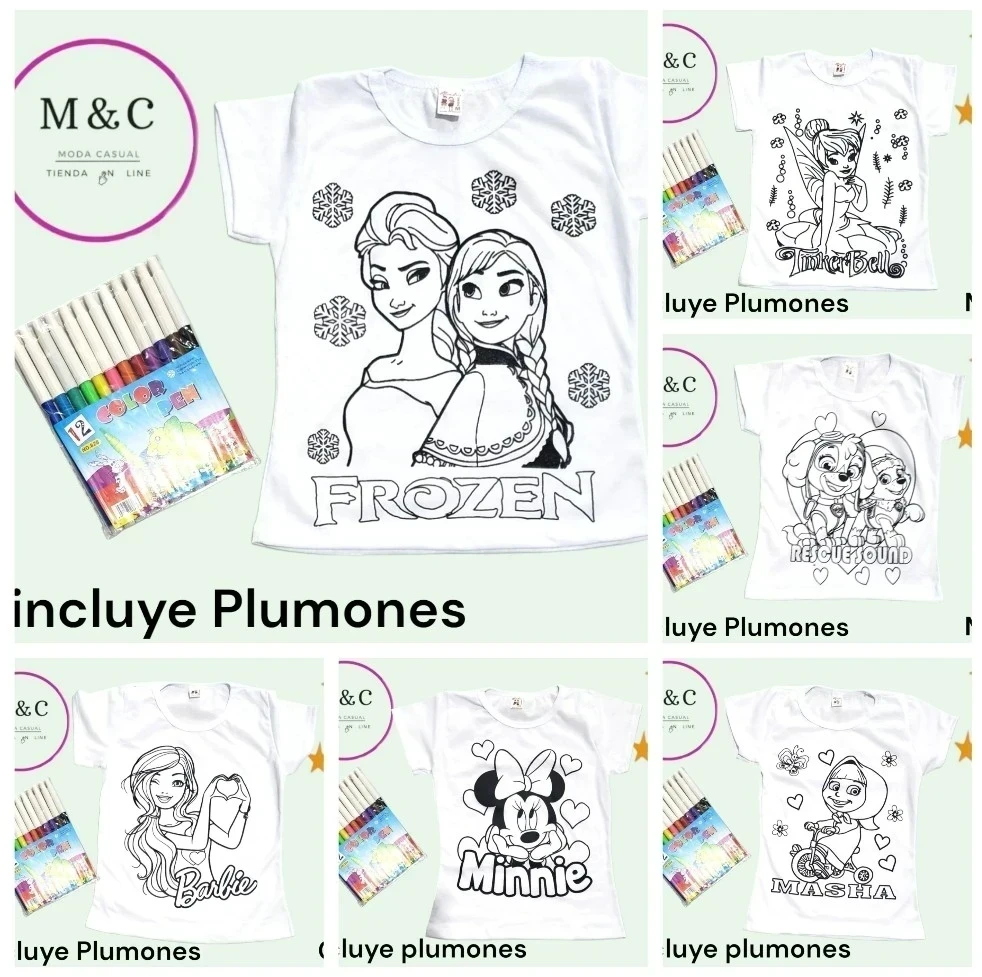 blusa T-G con plumones para colorear