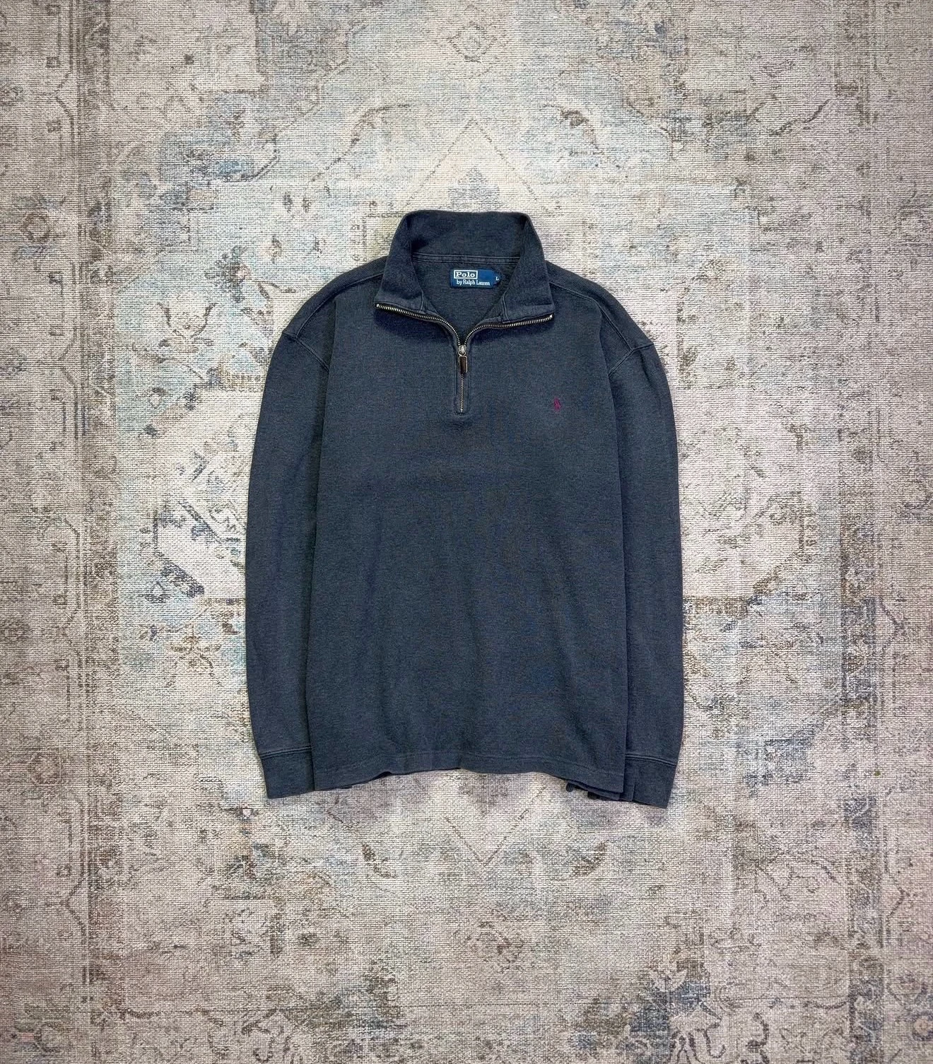 Suéter quarter-zip Polo by Ralph Lauren efecto deslavado / gris oscuro. 