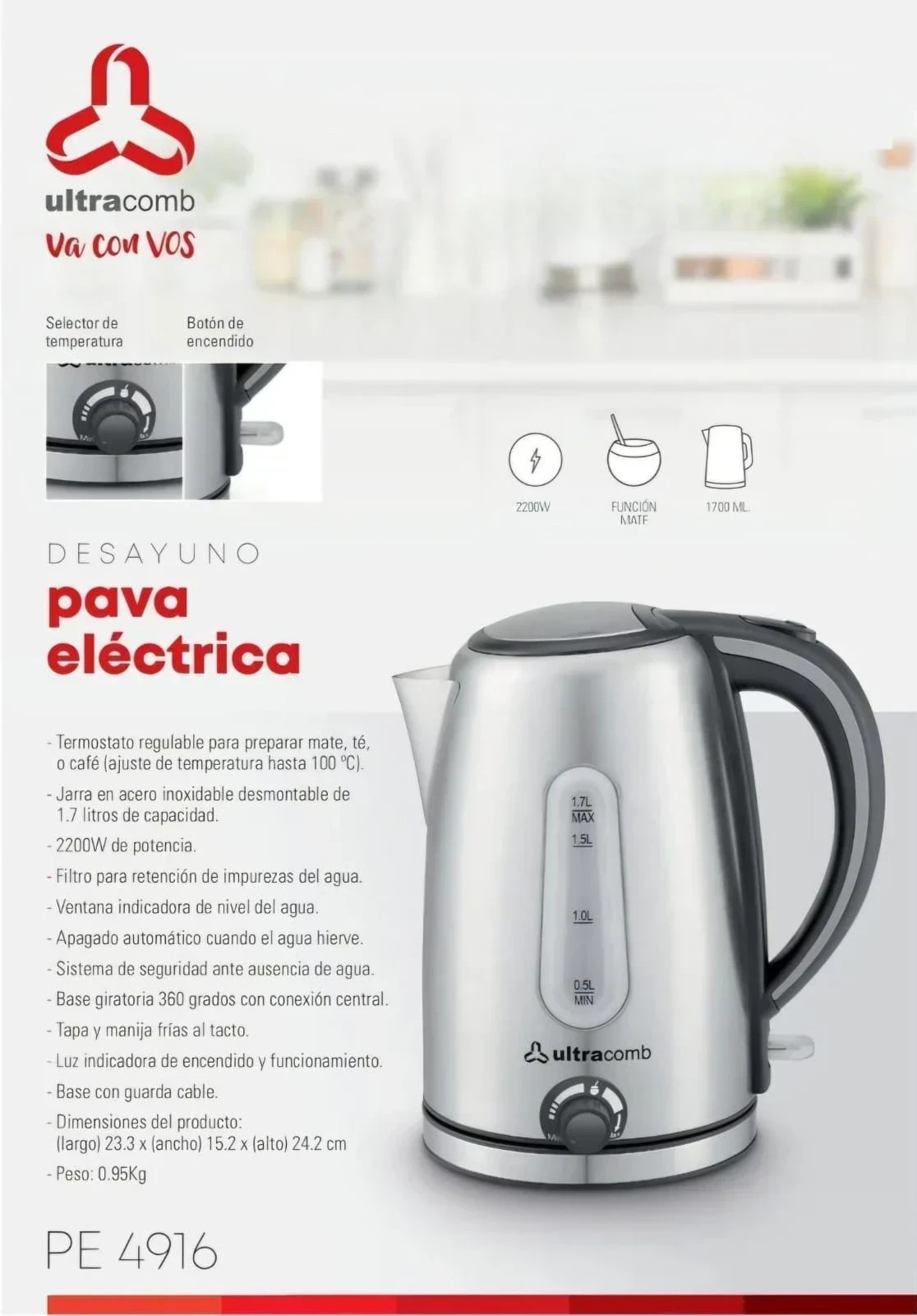 PAVA ELÉCTRICA ULTRACOMB 1.7LTS