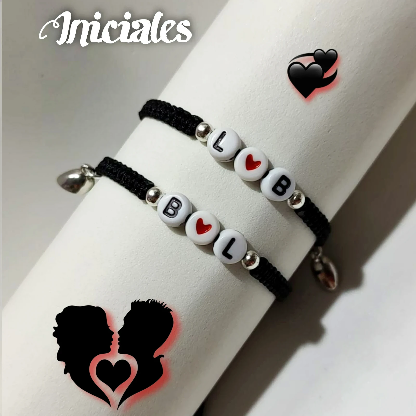Dúo Pulseras de Iniciales Negras