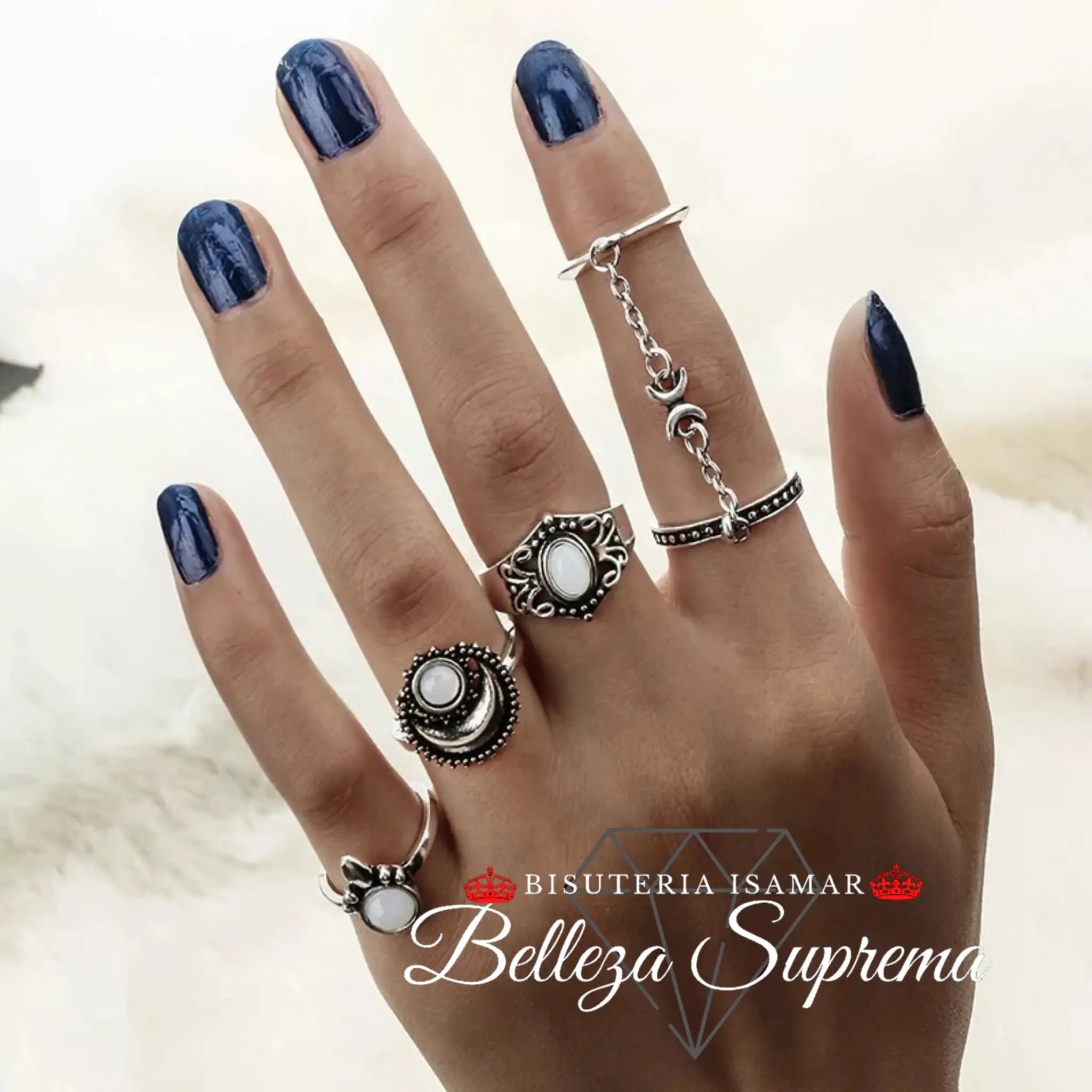 SET DE 4 ANILLOS EN PLATA QUEMADA