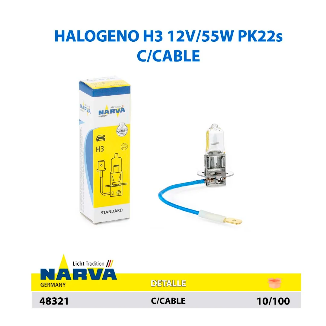  HALOGENO H3 12V/55W PK22s C/CABLE