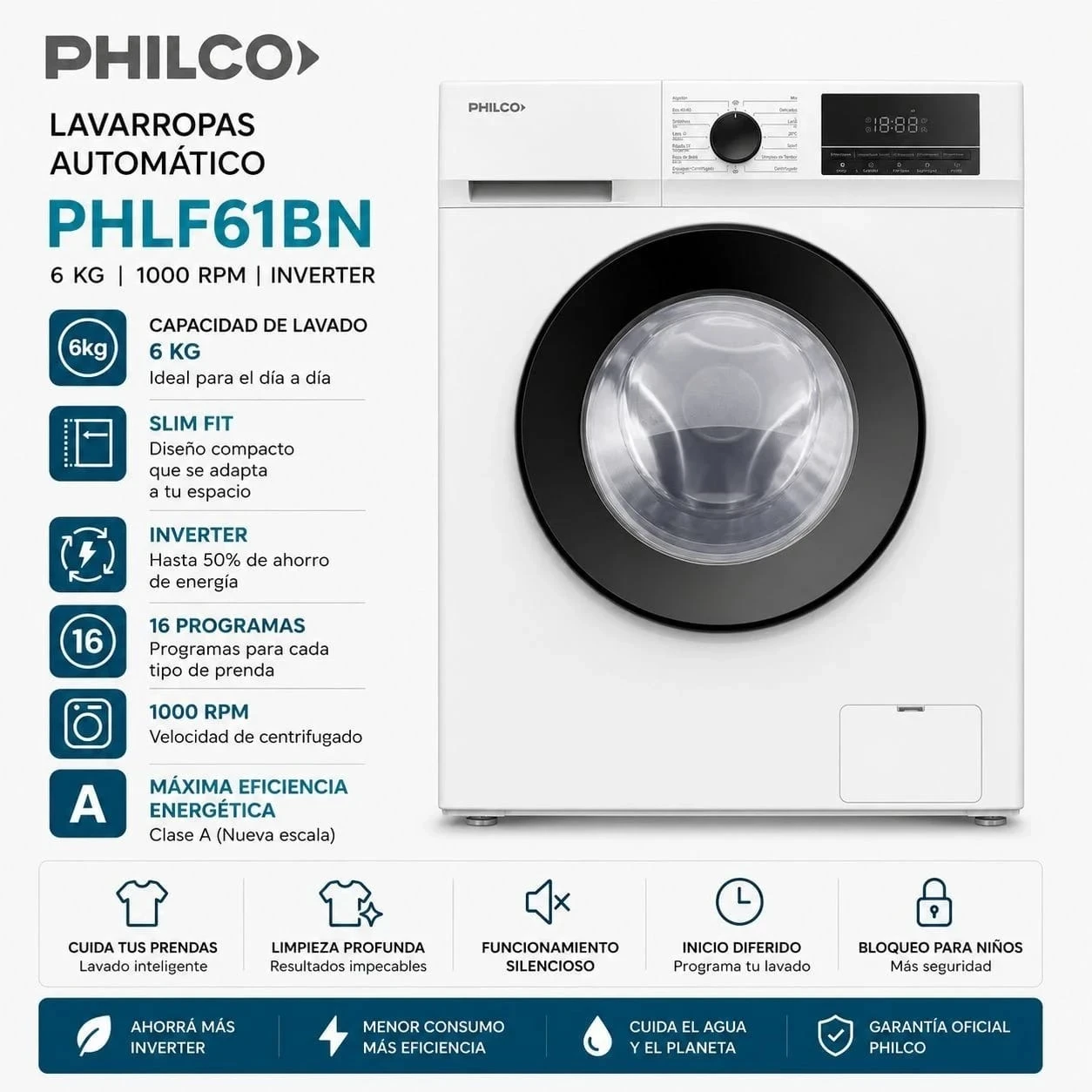 Lavarropas PHILCO 6 kilos&nbsp; PHLF61BN