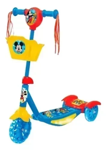 Monopatin Infantil Mickey 3 ruedas con luces musica y canasto