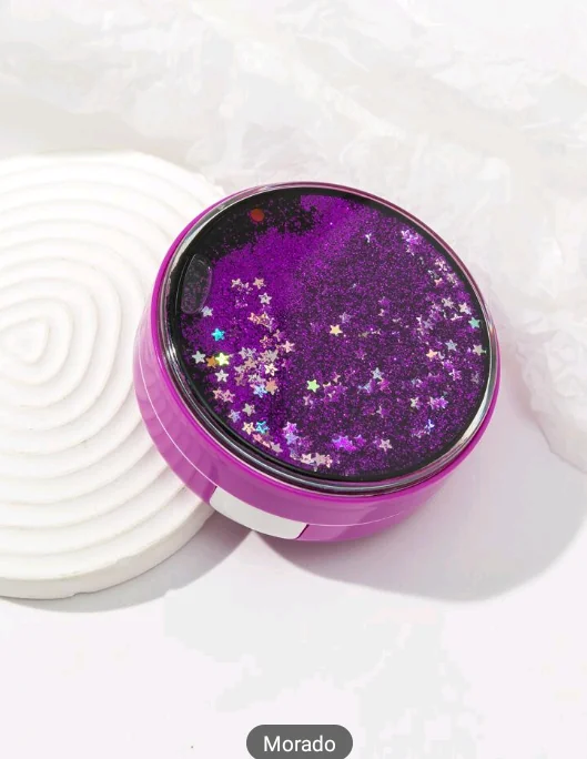 estuche redondo con glitter y estrellas