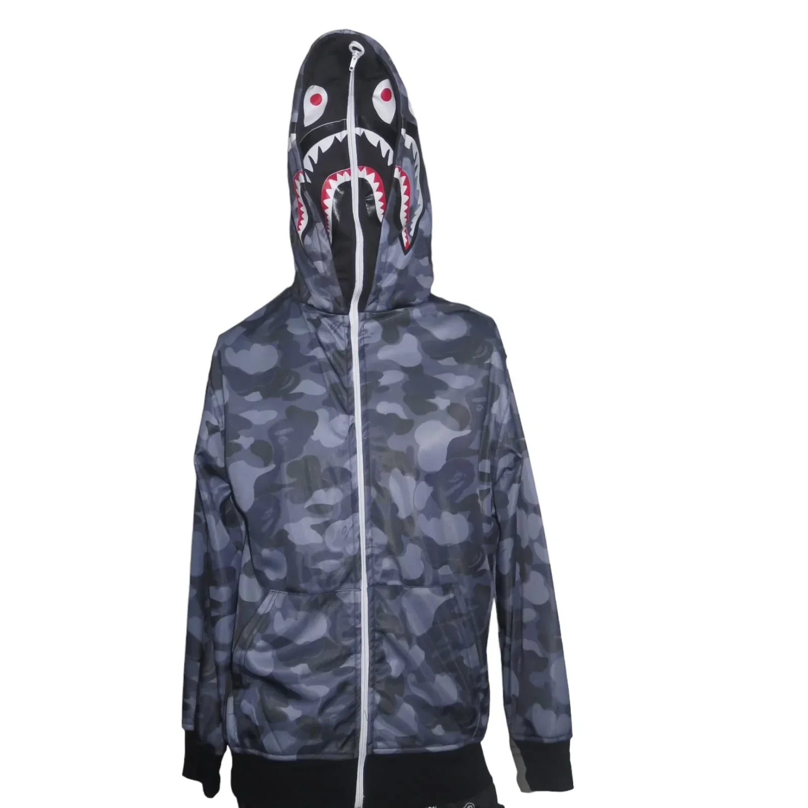 Chamarra doble gorro shark negra moteada