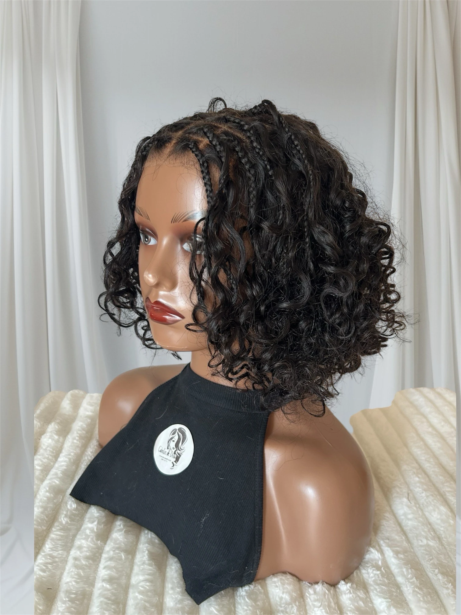 Pelucas de Cabello Humano Rizadas Ondas Profundas Bohemias Trenzadas con Cierre de Encaje 5x5 y Bob  Pelucas Rizadas Ondas Profundas Sin Pegamento de 12 Pulgadas 3