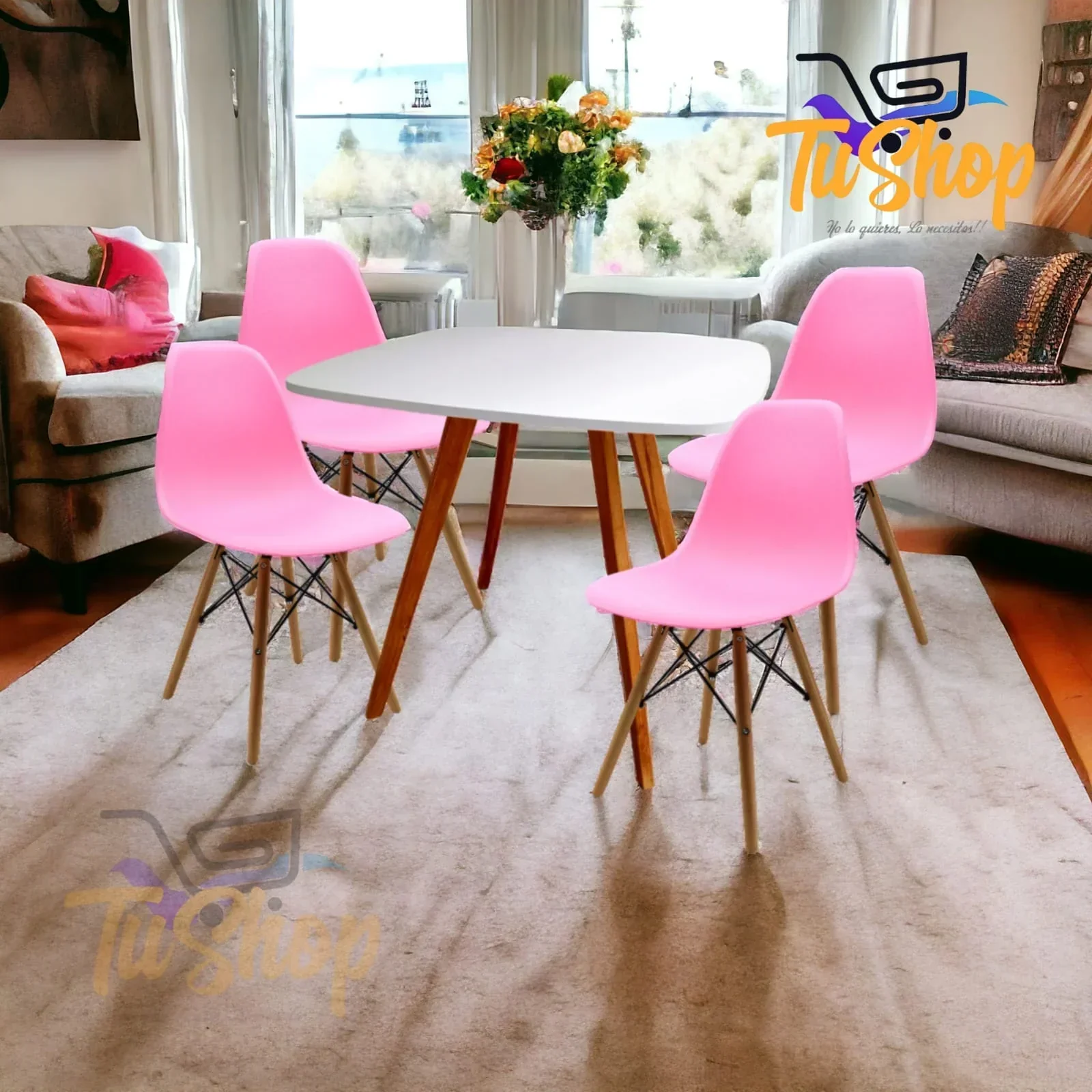 Juego Comedor Nordico Blanco Gris 