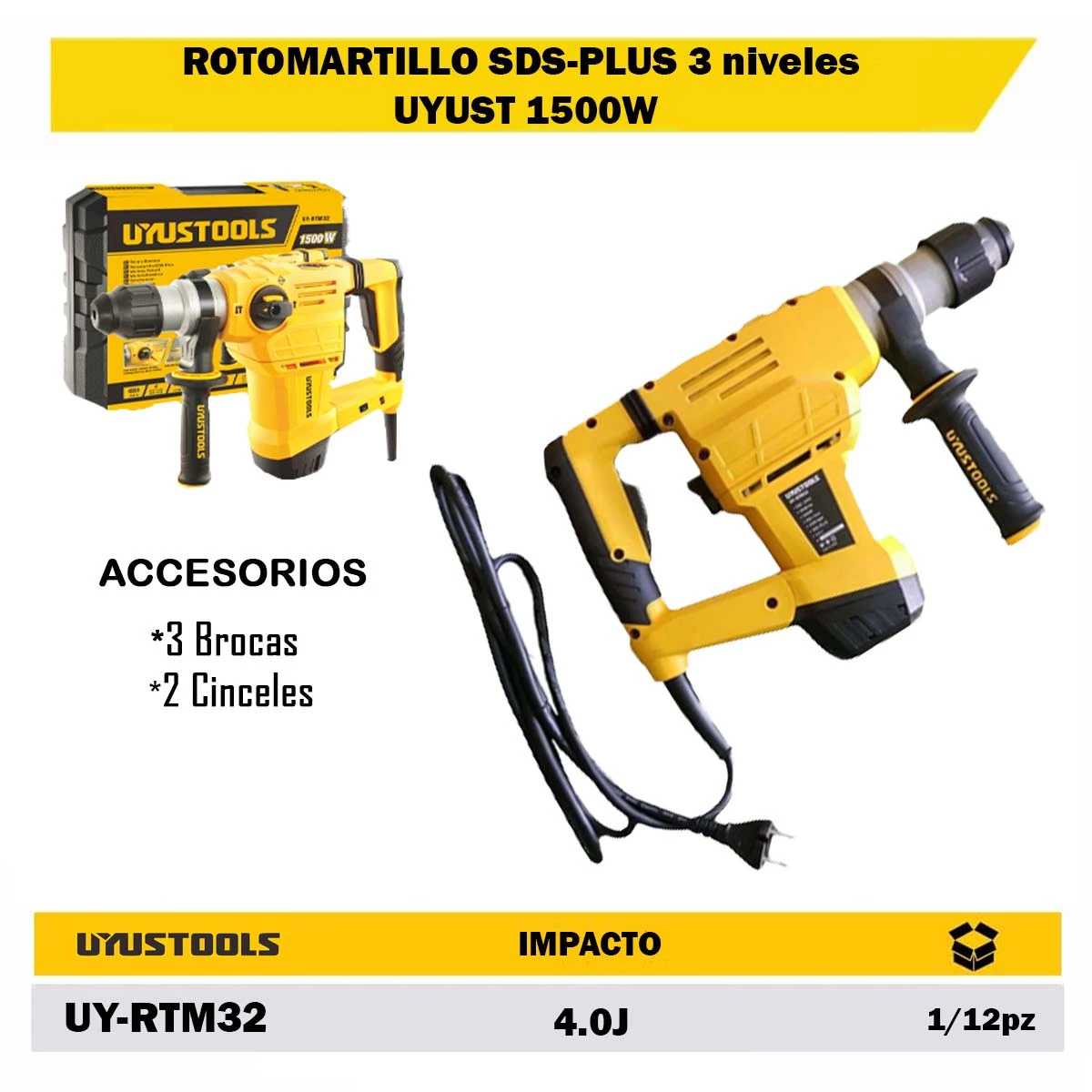 ROTOMARTILLO SDS-PLUS 3 niveles UYUST 1500W