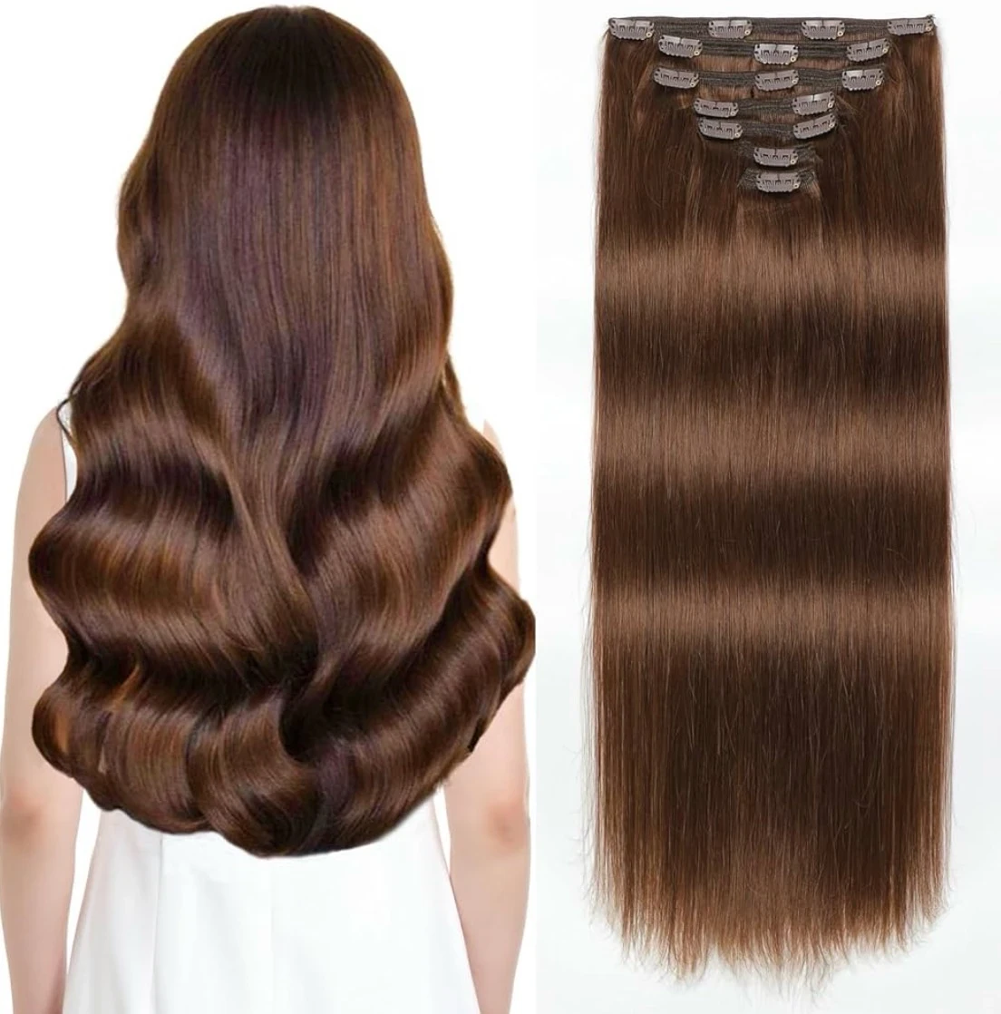 Extensiones cabello humano de 22 pulgadas coloe chocolate medio 120g 7 capas 