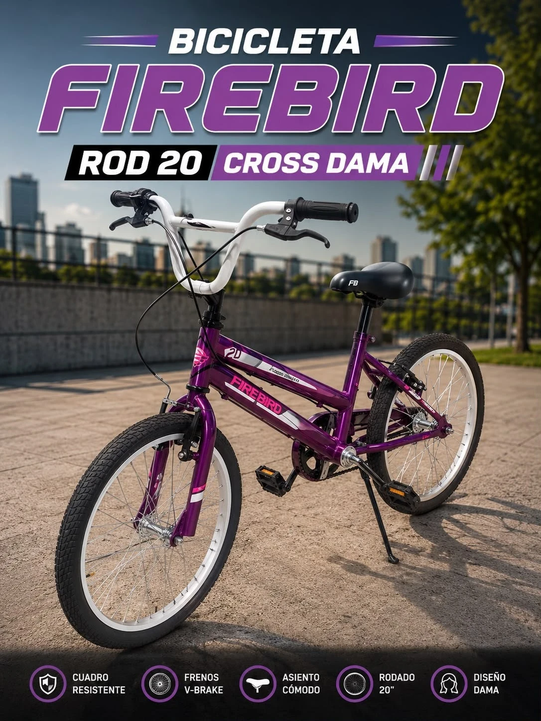 BICICLETA CROSS INFANTIL FIREBIRD R20 NENA VIOLETA 