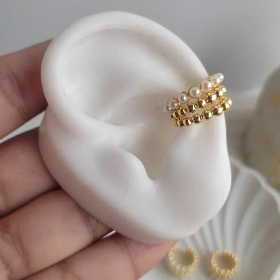 Earcuff triple balin y perlas 