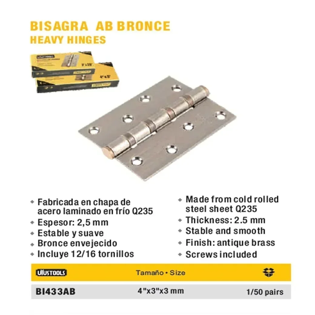 BISAGRA AB BRONCE UYUST 4" (Paq=2pzs) **
