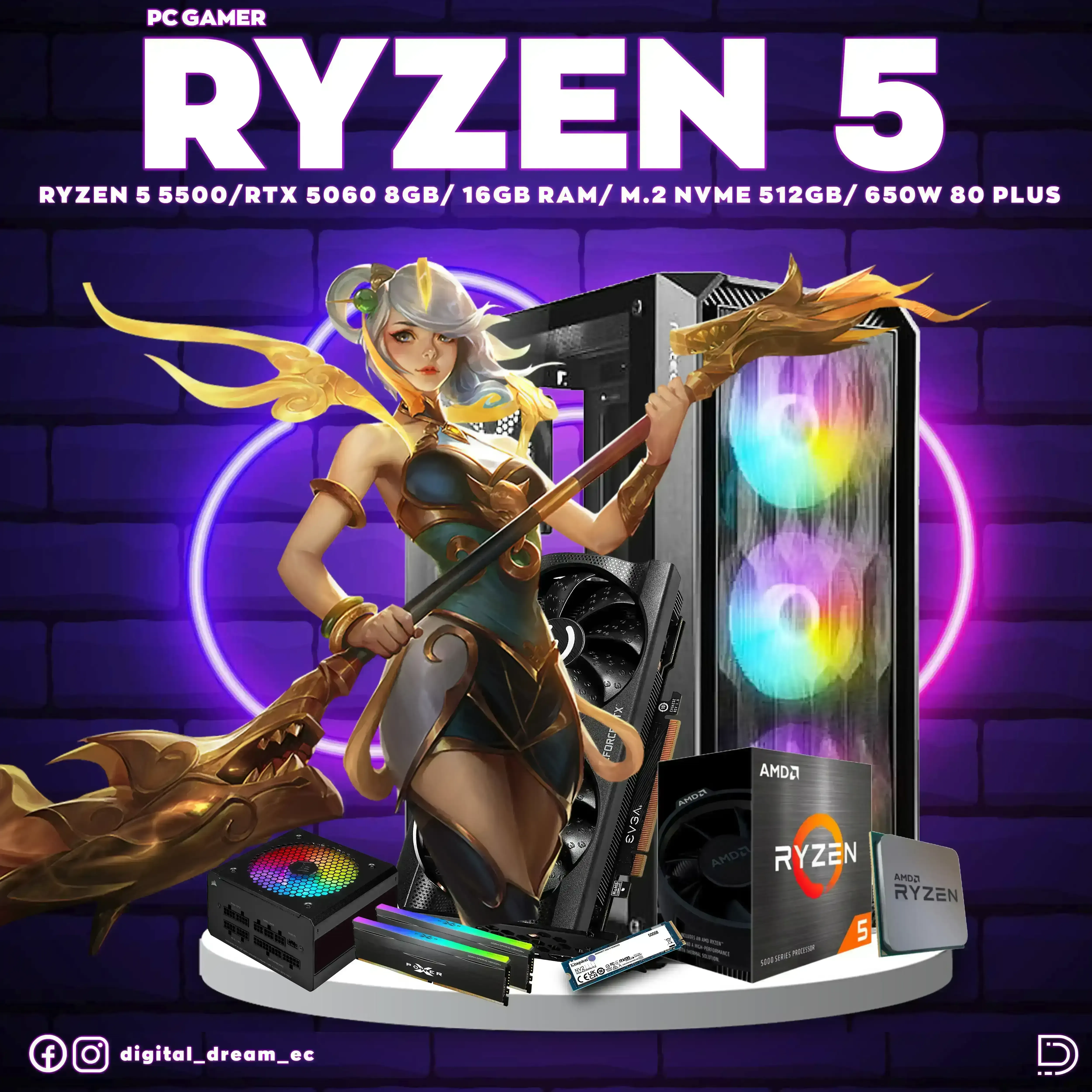 RYZEN 5 5500 RTX 5060 8GB 16GB RAM
