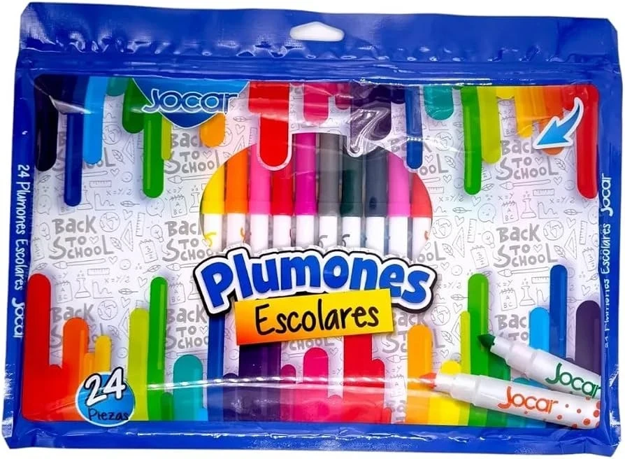 plumines jocar c/24 piezas colores brillantes punta redonda