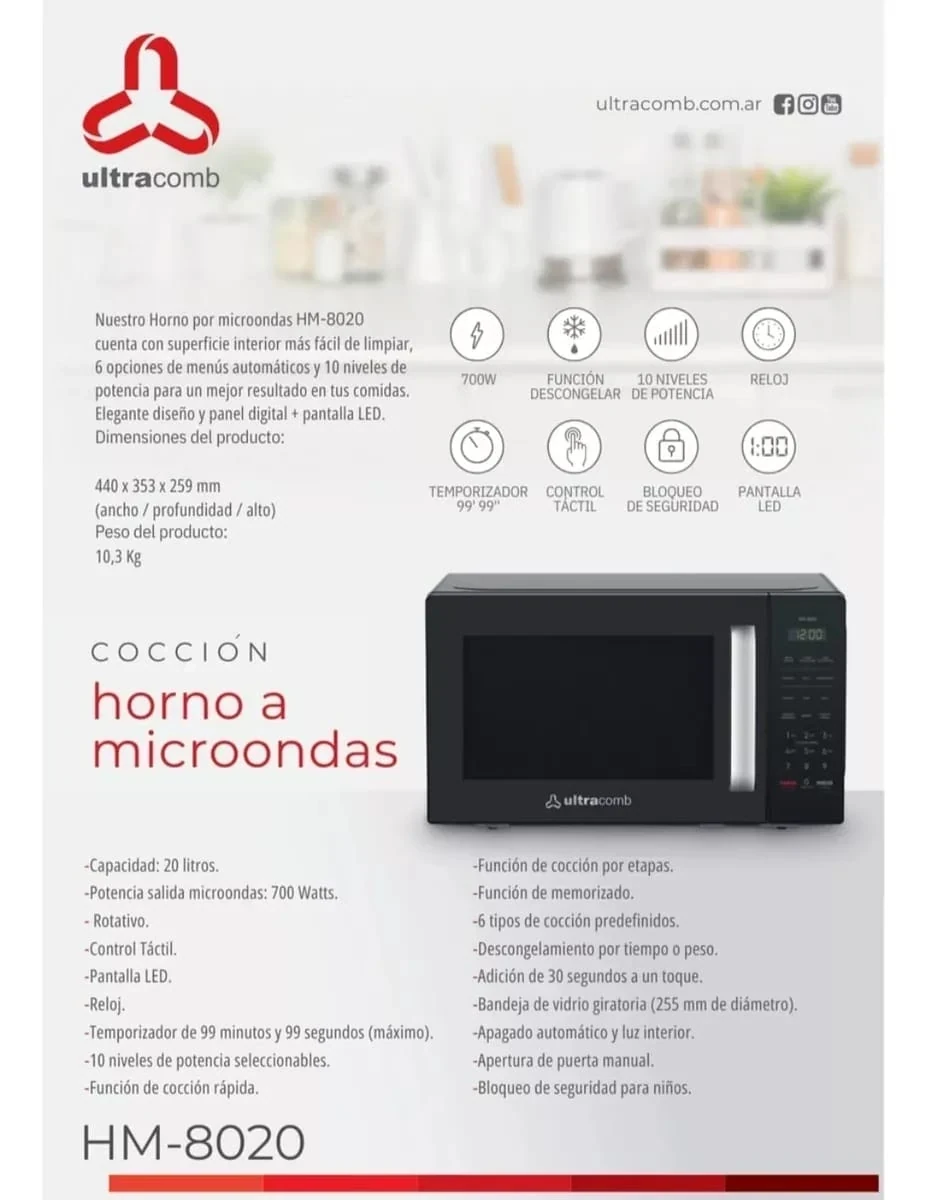👨🏻‍🍳 *MICROONDAS ULTRACOMB HM-8020 DIGITAL 