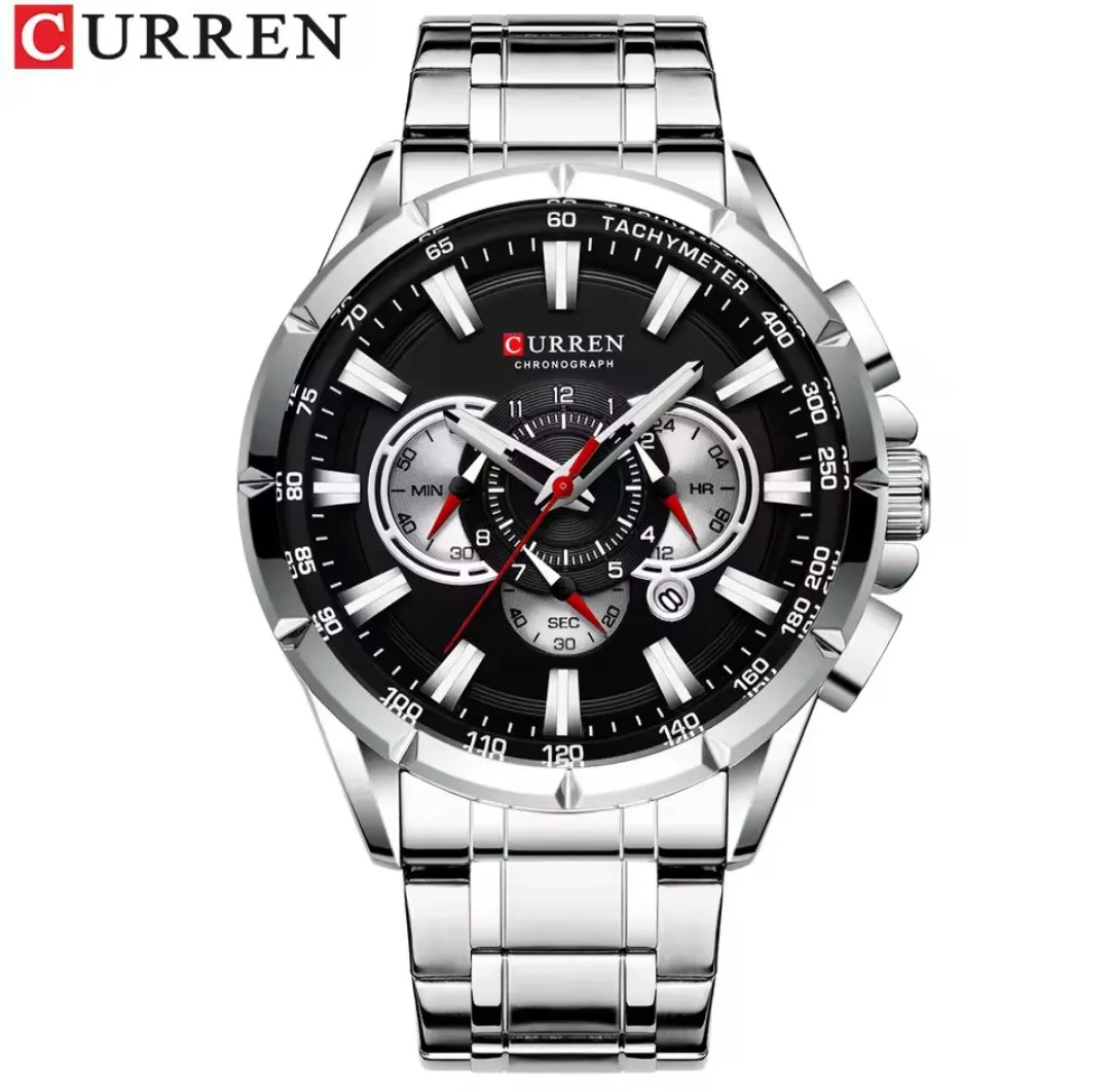 Reloj Curren Original Acero Cronografo 8363 Plateado Fondo Negro