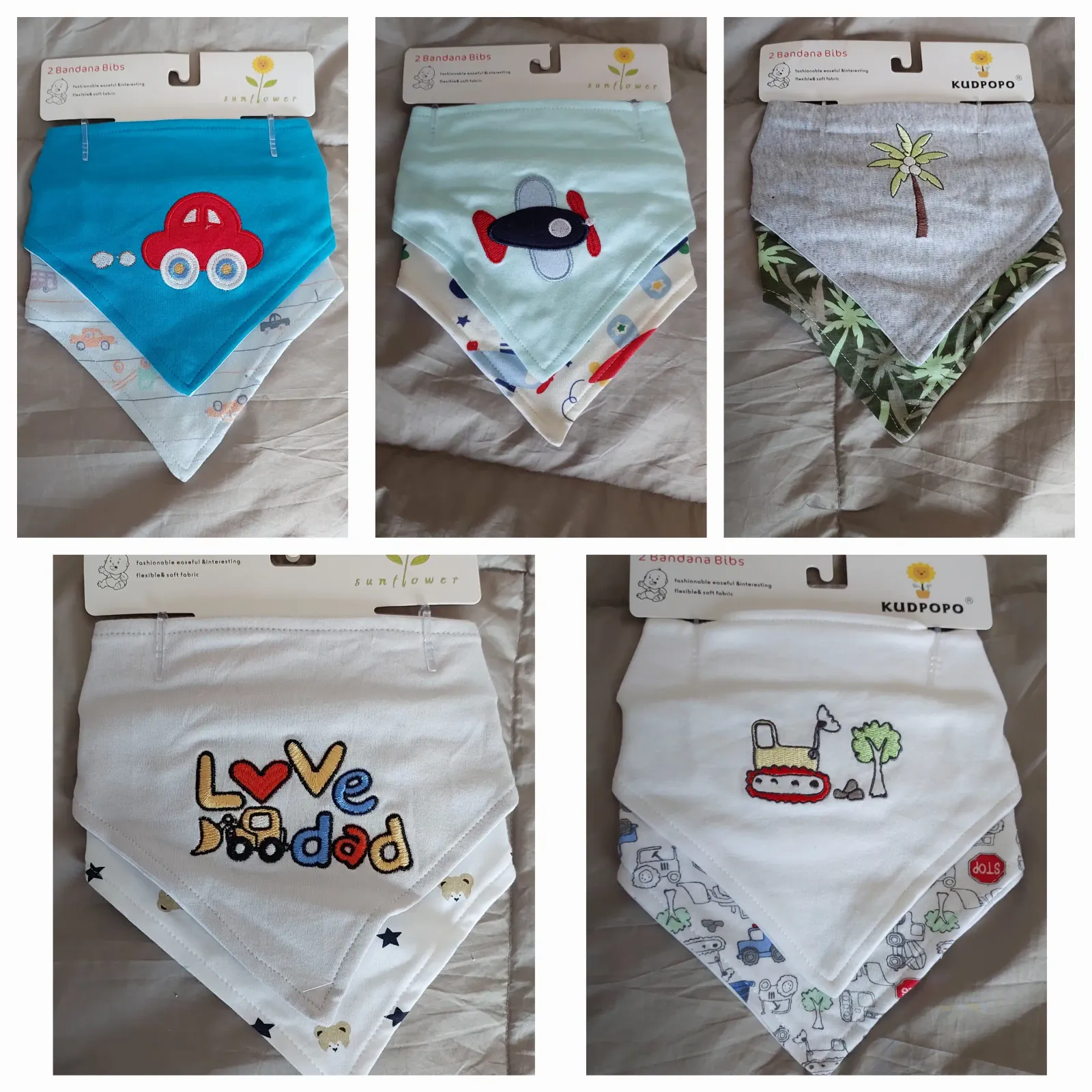 Set 2 Baberos Bandanas niño y niña