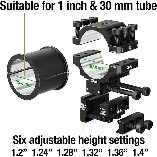 MONTURA DE ALTA PRECISION DE DISCOVEROPT AJUSTABLE PARA PICATINNY DE 22 MM Y TUPO DE 25.4/30 MM 2
