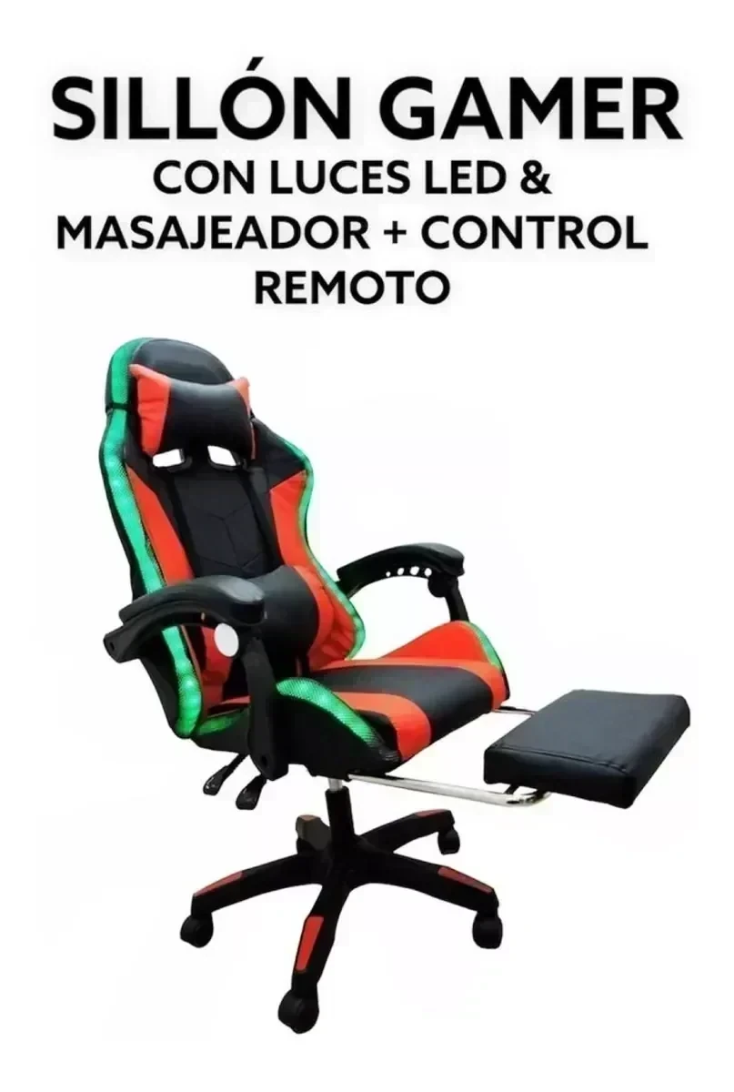 Silla Gamer STAR VISION rojo con luz led y masajeador 2