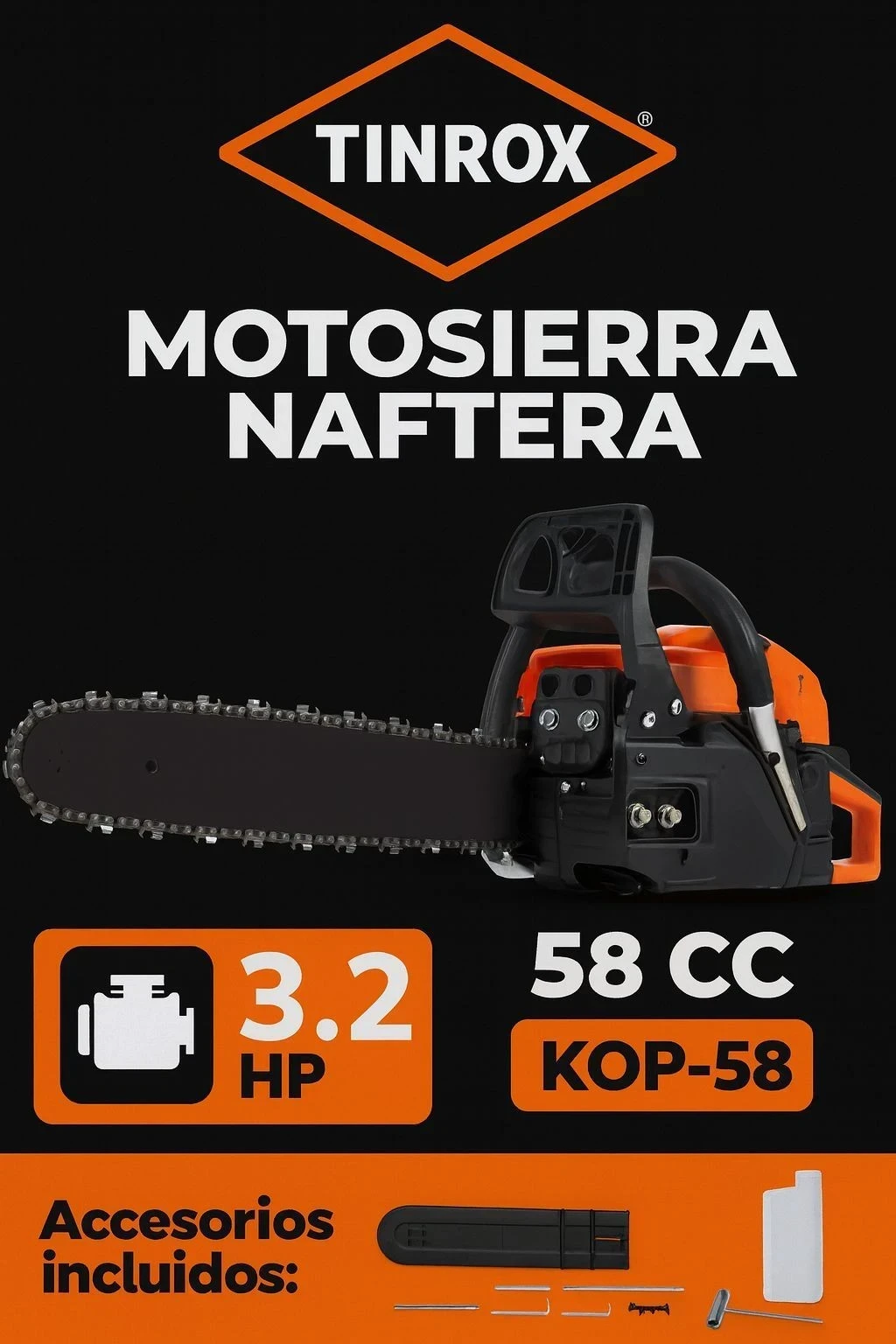 Motosierra Explosion Naftera 58cc Tinrox Kop-58 Negro