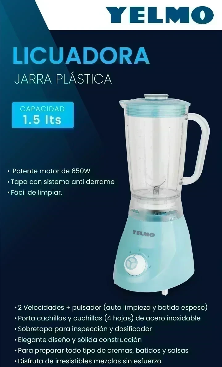 LICUADORA YELMO 1.5L C/JARRA DE PLÁSTICO 220V