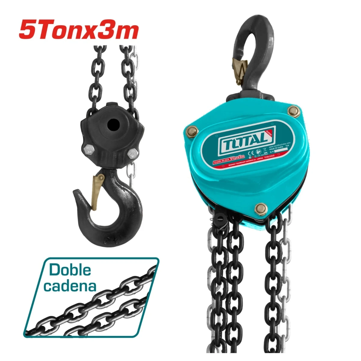 TCBK0205 Tecle pesado 5 tonelada 3 metros doble cadena total