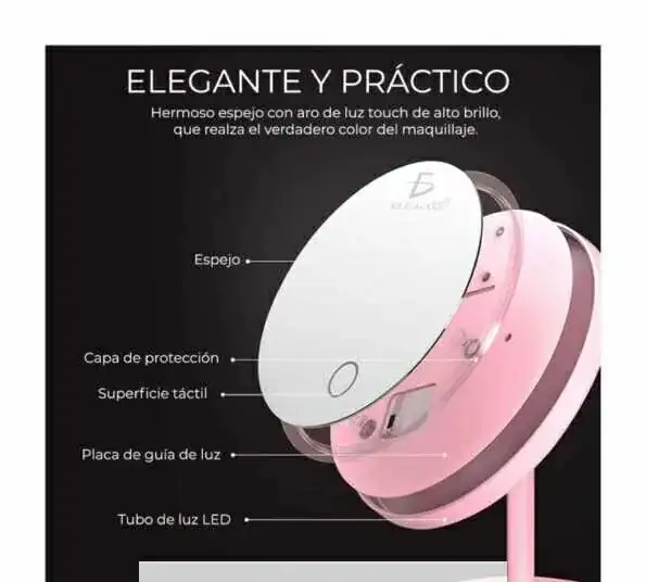 Espejo Touch Portátil Con Aro De Luz  4