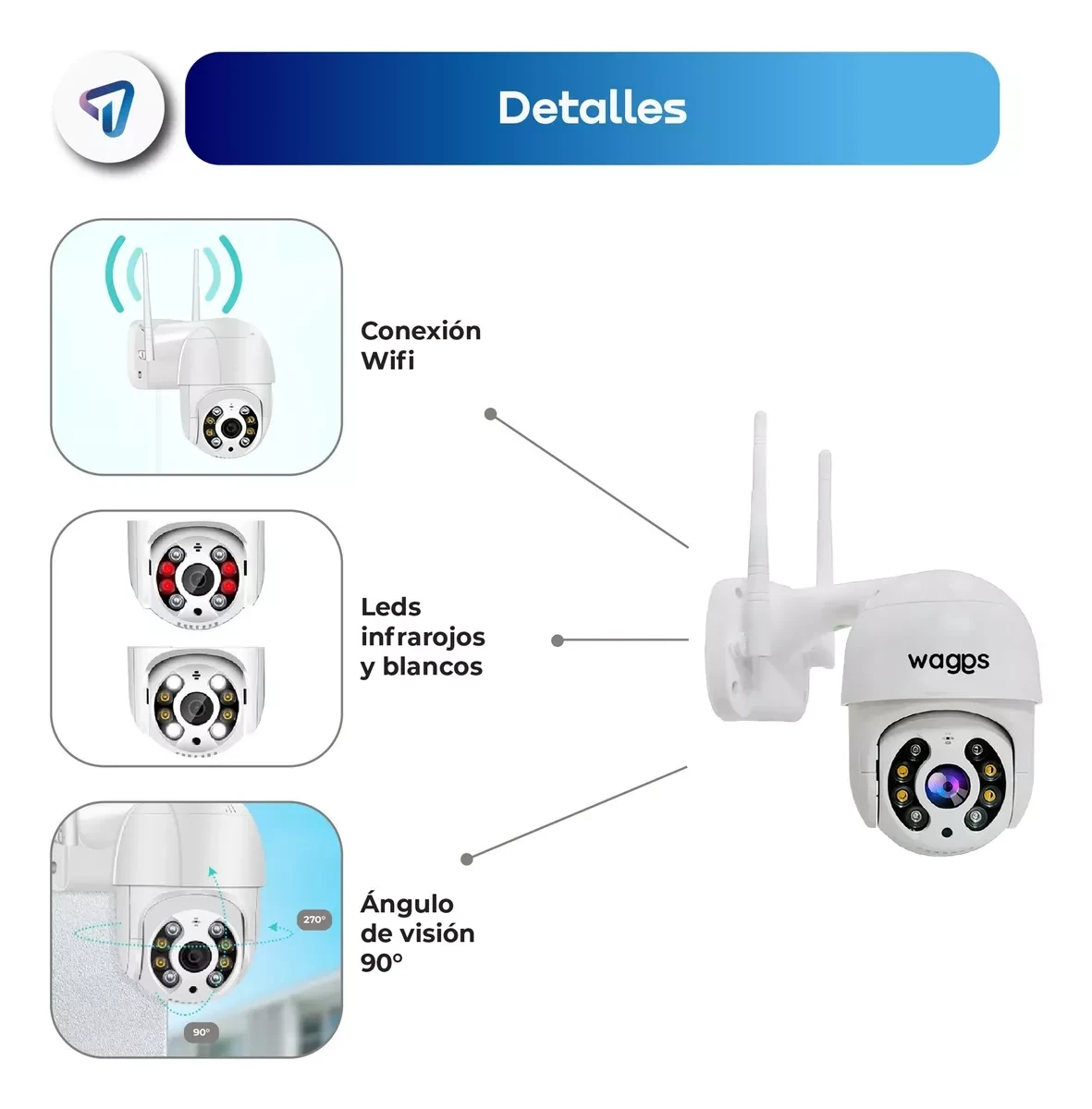 CAMARA DE SEGUIRDAD EXTERIOR DOMO WAGGS WIFI IP FULL HD 2