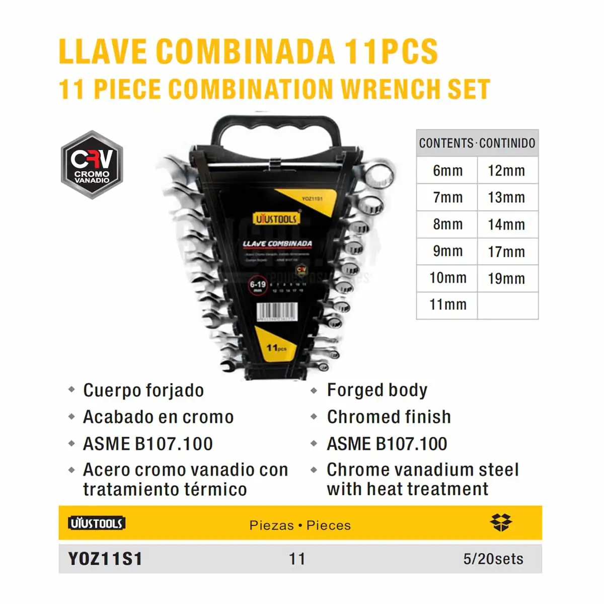 SET LLAVES COMBINADA UYUST 11 PZ (6-19mm)