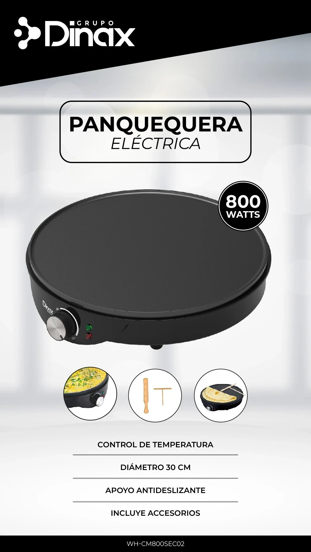 Panquequera Dinax electrica 30cm diametro