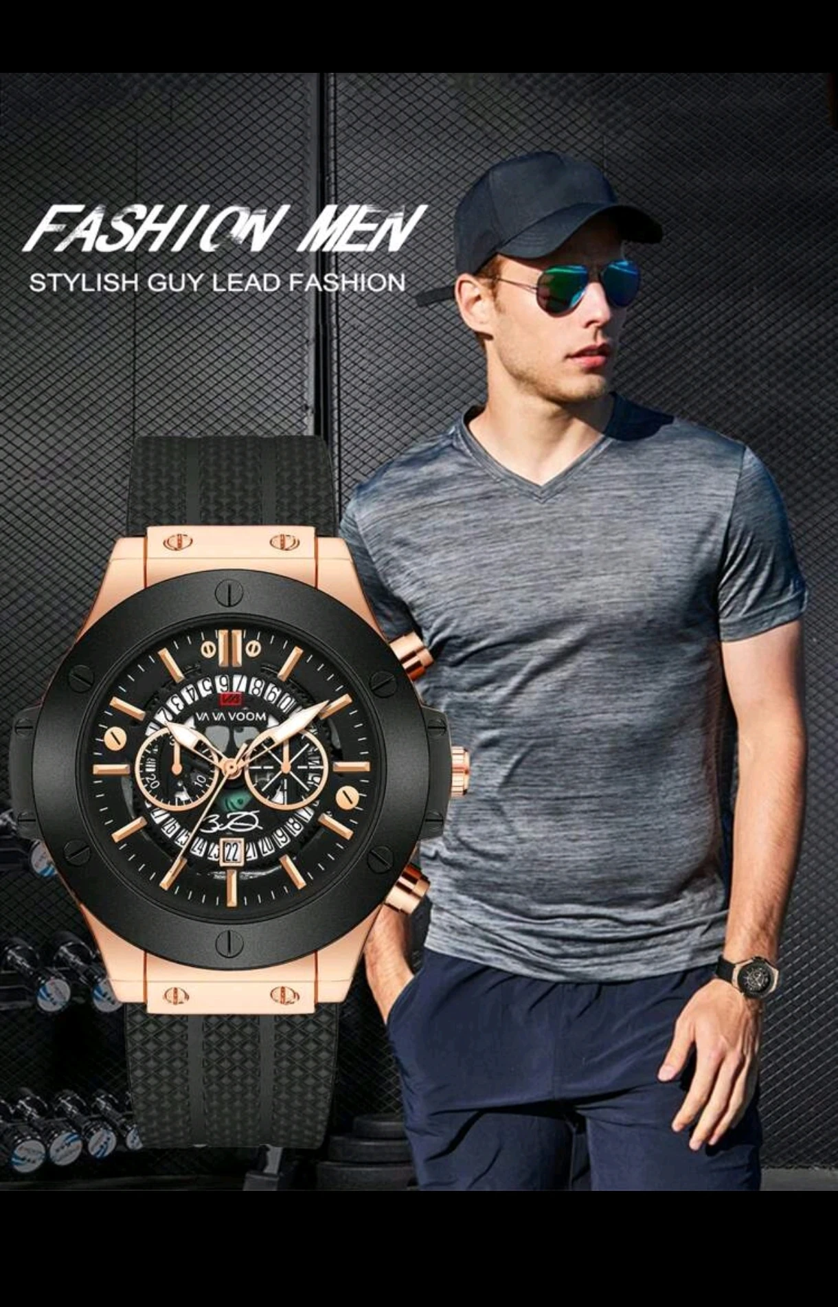 Reloj para Hombre Va Va Voom Robust - Rose Gold & Black 7